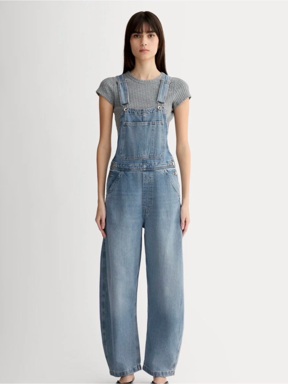 Everlane XS Relaxed Curve Wide-Leg Denim Overalls in Light Blue - Women